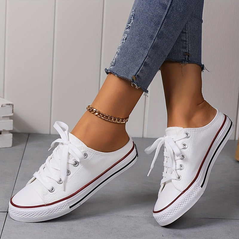 Women's Classic Mule Canvas Sneakers Casual Lace Up Low Top Slip On Shoes