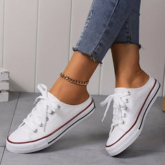 Women's Classic Mule Canvas Sneakers Casual Lace Up Low Top Slip On Shoes