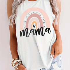 MAMA Letter Print Tank Top Loose Sleeveless Casual Round Neck Women's Clothing