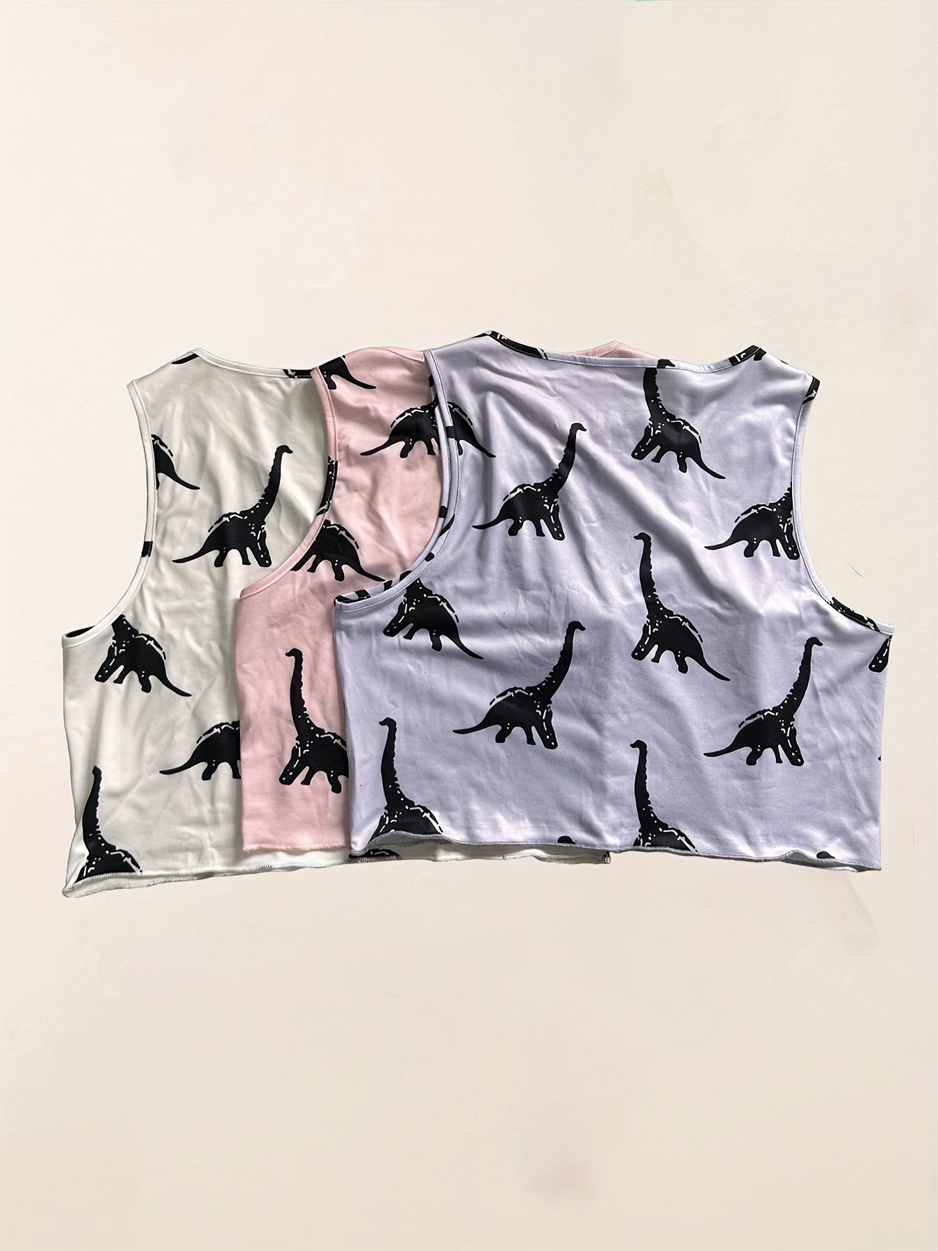 3-Pack Dinosaur Print Tank Tops Crew Neck Sleeveless Summer Top