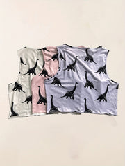 3-Pack Dinosaur Print Tank Tops Crew Neck Sleeveless Summer Top
