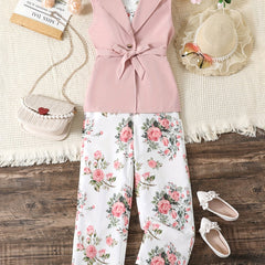 Girls Sleeveless Blazer and Jumpsuit Set Kids Summer Outfit