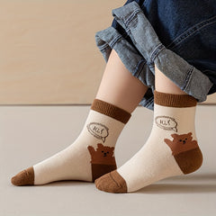 5pairs Kids Cartoon Bear Pattern Socks Soft Comfy Socks for Autumn Winter