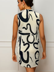 Abstract Print Mock Neck Dress Sleeveless Mini Dress