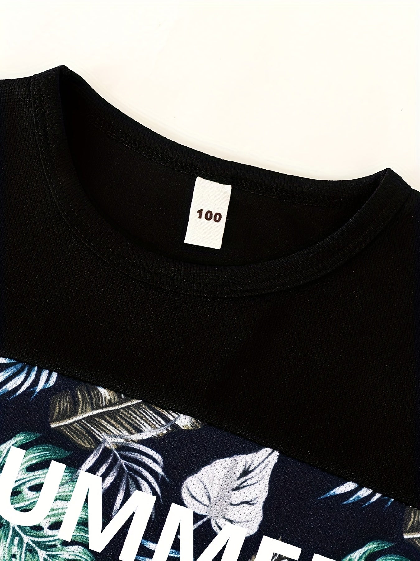 Boys Leaf Print Casual Outfit Round Neck T shirt & Shorts Set