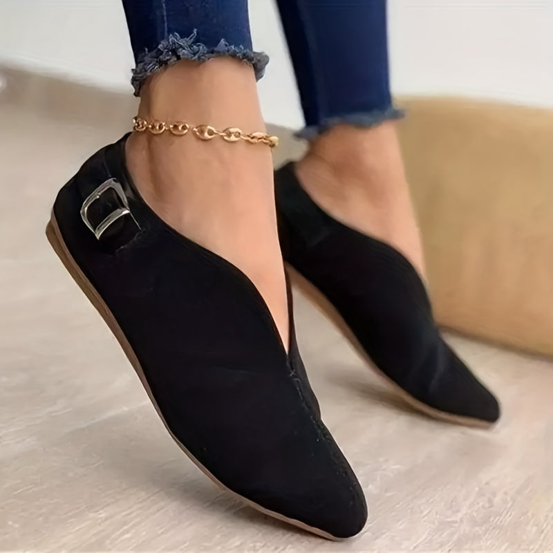 Women's Pointed Toe Flat Shoes Buckle Strap Slip On Micro Suede Shoes