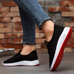 Women's Breathable Knit Sneakers Lightweight Low Top Lace Up Shoes