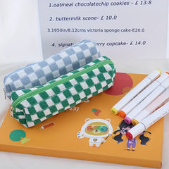 Checkerboard Knitted Cosmetic Bag Contrast Woolen Plaid Large Capacity Storage