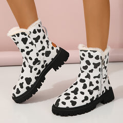 Cow Pattern Winter Snow Boots Warm Comfortable Anti Slip Thickened Bottom