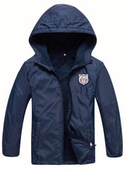 Boys Zip Up Hooded Jacket Raincoat Windbreaker Outerwear