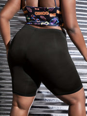 High Rise Skinny Biker Shorts With Pockets