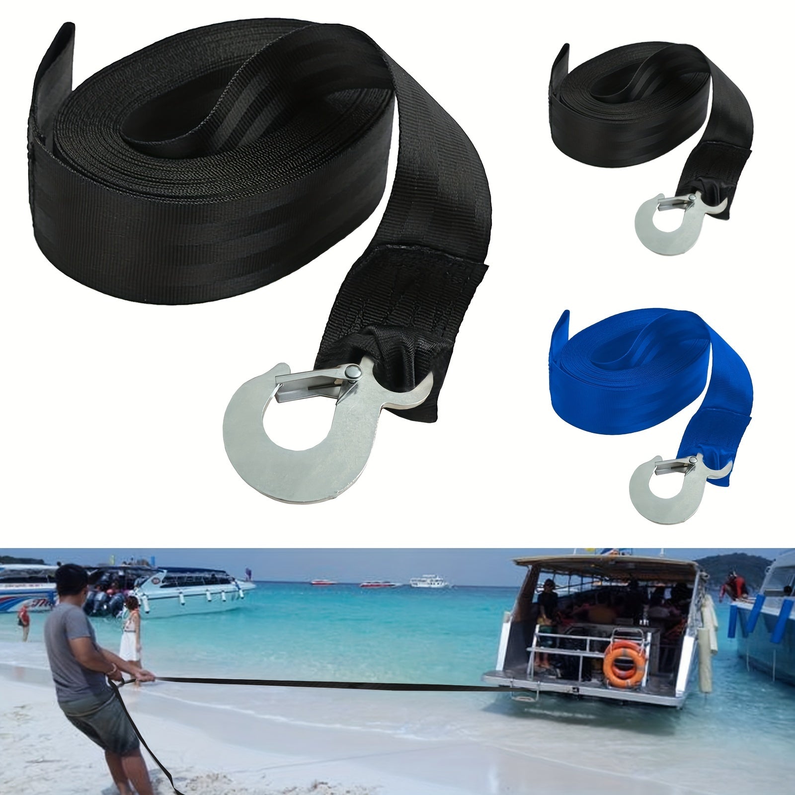 1m Tugboat Belt w/ Safety Snap Hook Boat Tow Rope