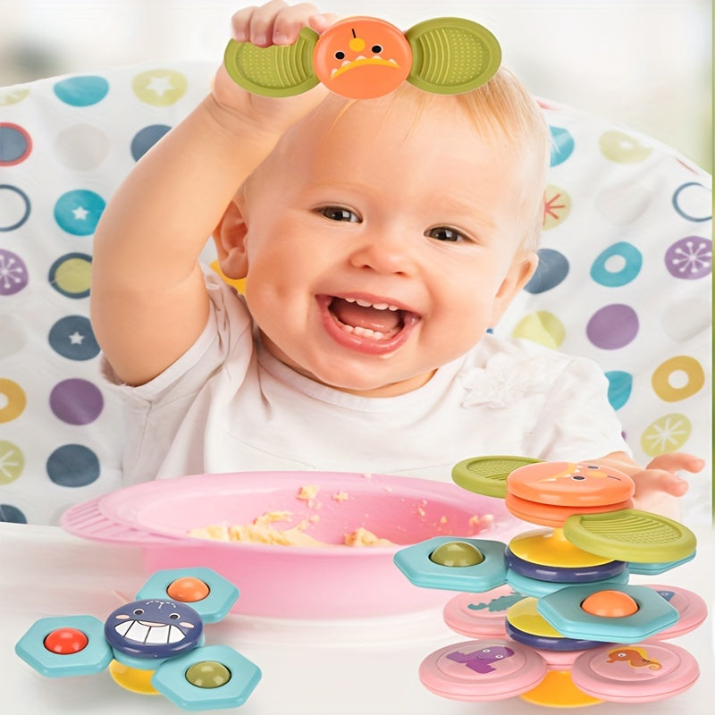 3pcs Cartoon Flower Suction Spinning Toy 0-3 Years Old Baby Teether Bath Toys