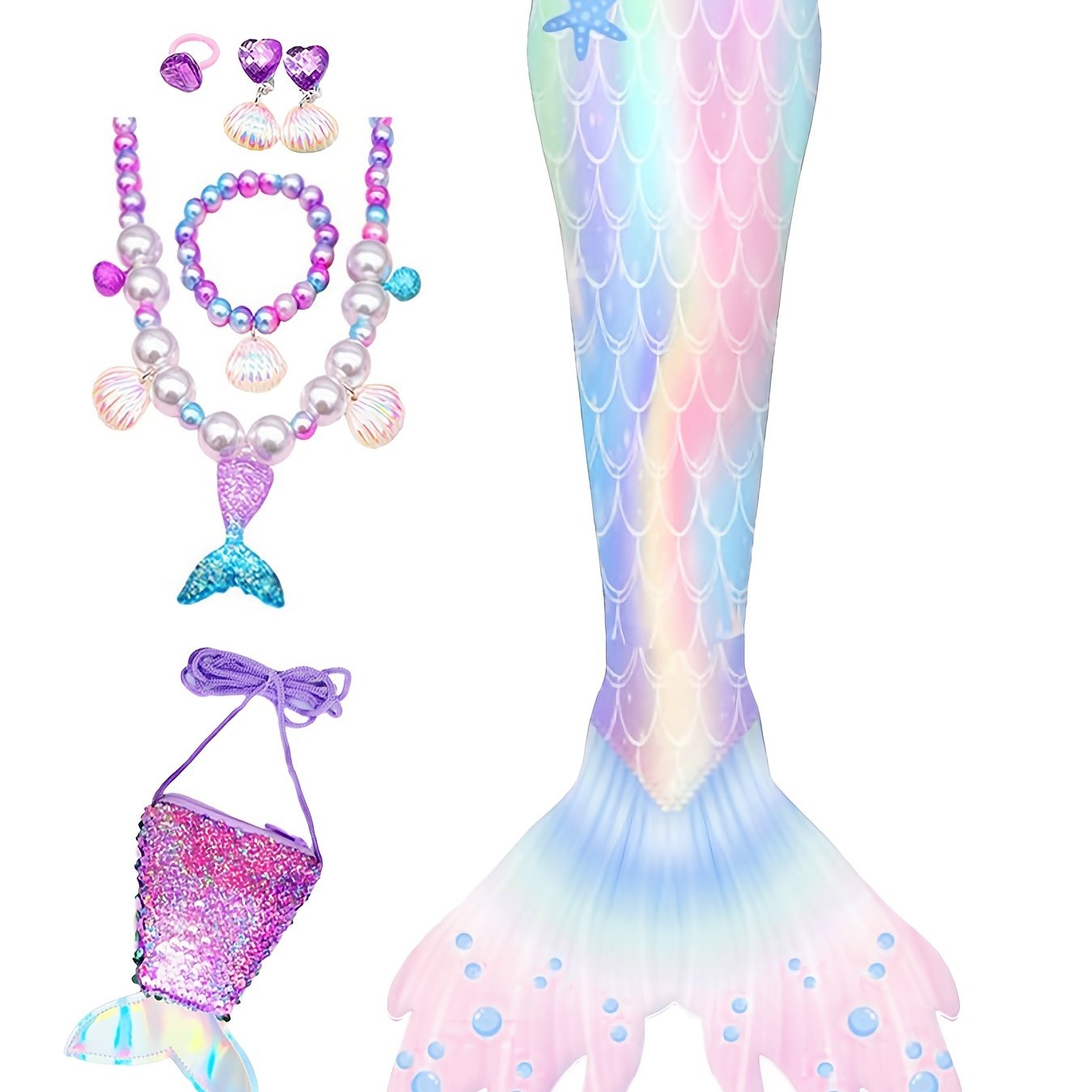6pcs Mermaid Tail Costume Set with Accessories for Girls