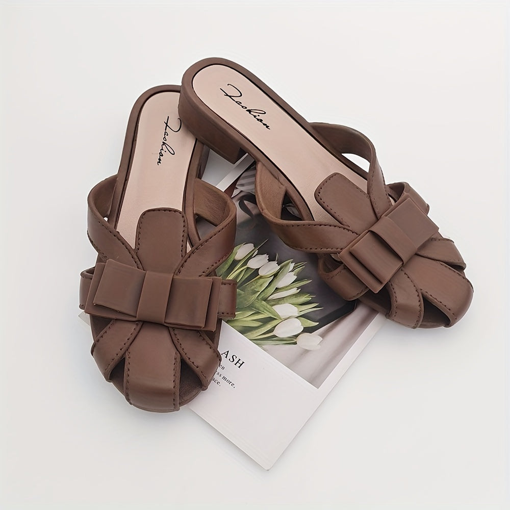 Women's Bowknot Flat Slides Closed Toe Slip On Shoes