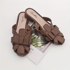 Women's Bowknot Flat Slides Closed Toe Slip On Shoes