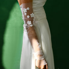 Sheer Bridal Gloves with Floral Embellishments Long Sleeve