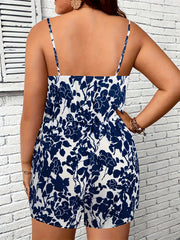 Floral Print V Neck Waist Wide Leg Cami Romper