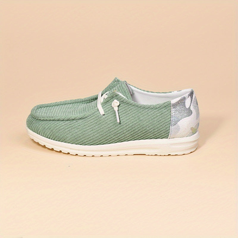 Colorblock Corduroy Lace-Up Loafers, Casual Walking Shoes