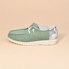 Colorblock Corduroy Lace-Up Loafers, Casual Walking Shoes
