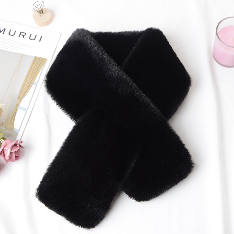 Rabbit Fur Scarf Unisex Autumn Winter Plush Neckwear Thick Warm Double-sided