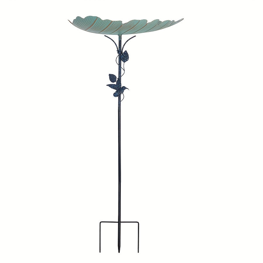 Leaf Shaped Metal Bird Bathtub with Ladybug Carving & Stake