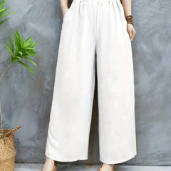 Solid Elastic Waist Wide Leg Pants Casual Pocket Pants