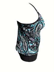 Women's Plus Paisley Print Boho Tankini Set Cami Top & Shorts Swimsuit
