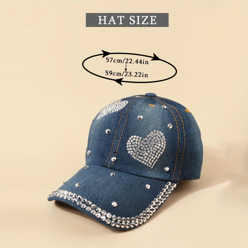 Retro Denim Baseball Cap with Artificial Diamond