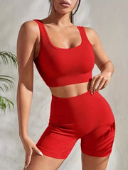 Ribbed Workout Set Beauty Back Sports Bra & High Waist Gym Shorts