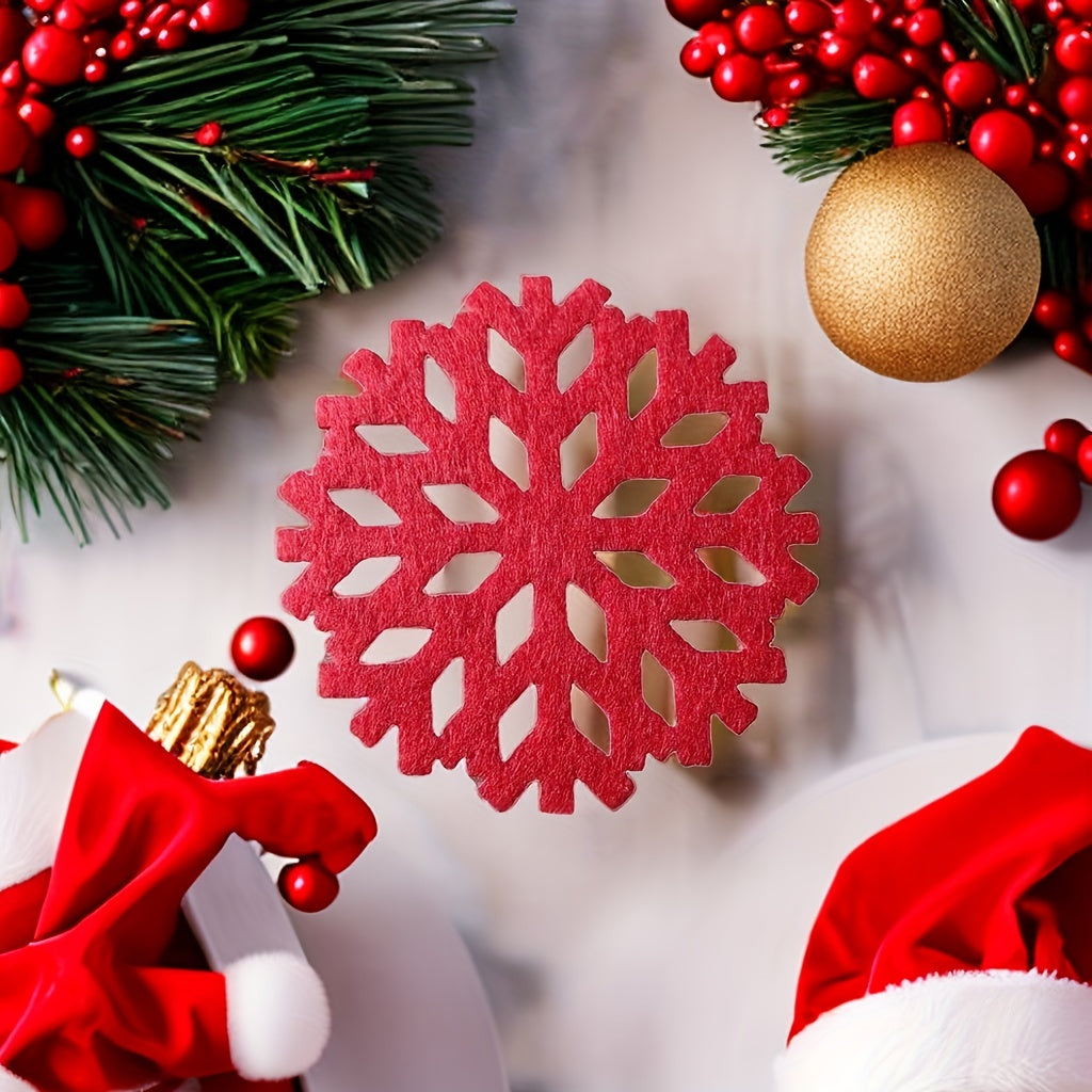 8pcs Round Christmas Mat Snowflake Felt Coaster Placemat