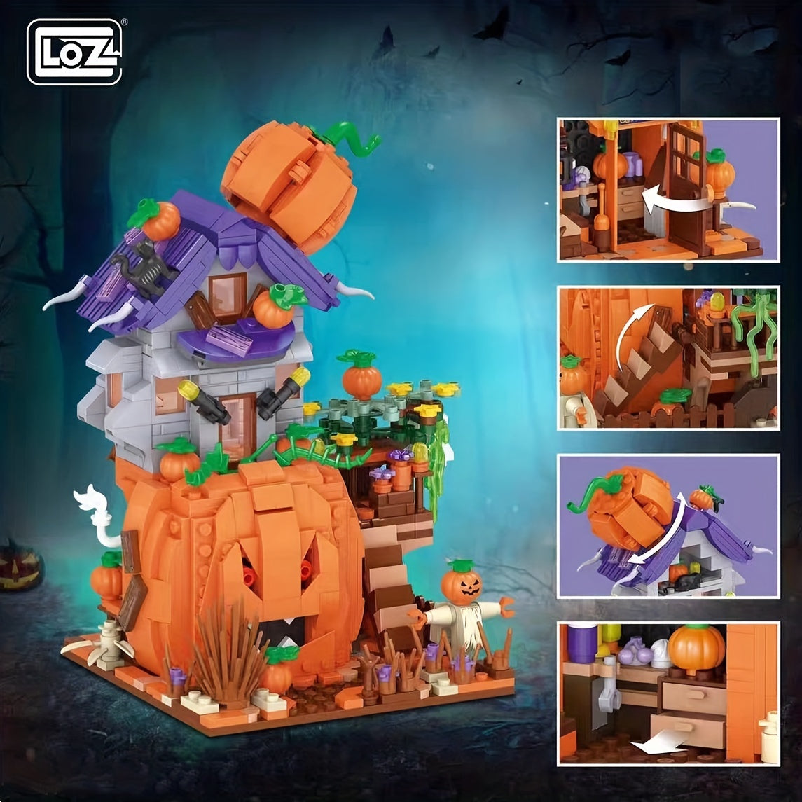 Halloween Pumpkin House Building Brick Toy Spooky Room Decor