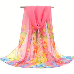 Phoenix Tail Print Chiffon Scarf Vintage Silk Thin Shawl Hijab