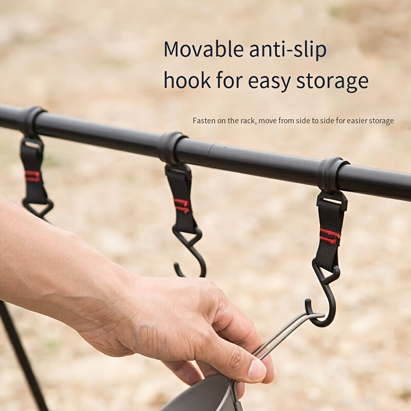 Foldable Camping Storage Rack with Hooks and Pouch