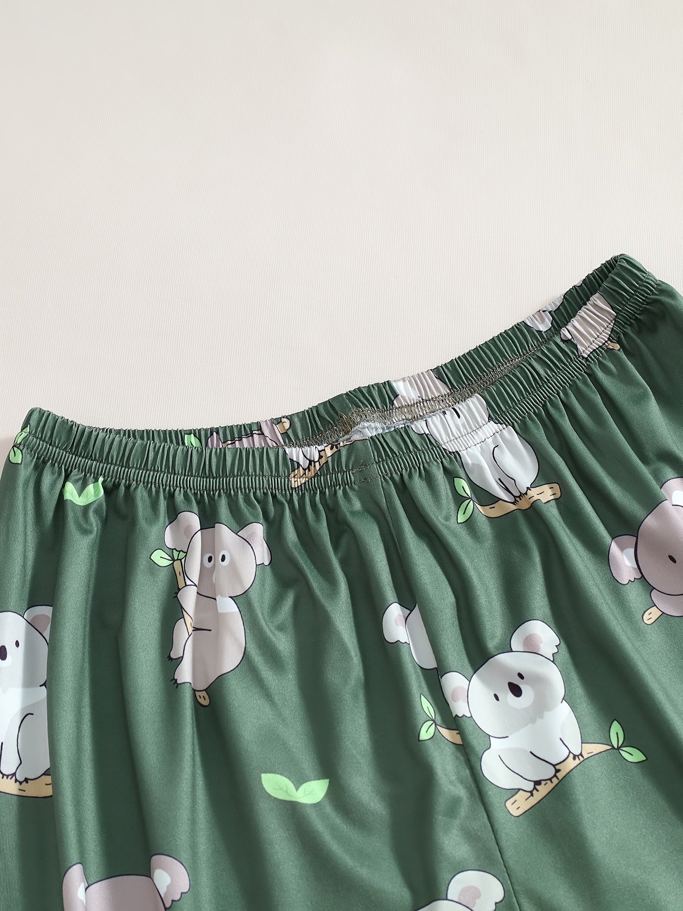 Koala Print Pajamas Set Short Sleeve Top & Shorts & Pants