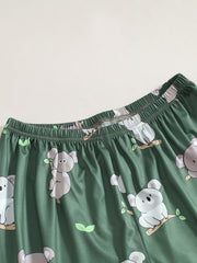 Koala Print Pajamas Set Short Sleeve Top & Shorts & Pants