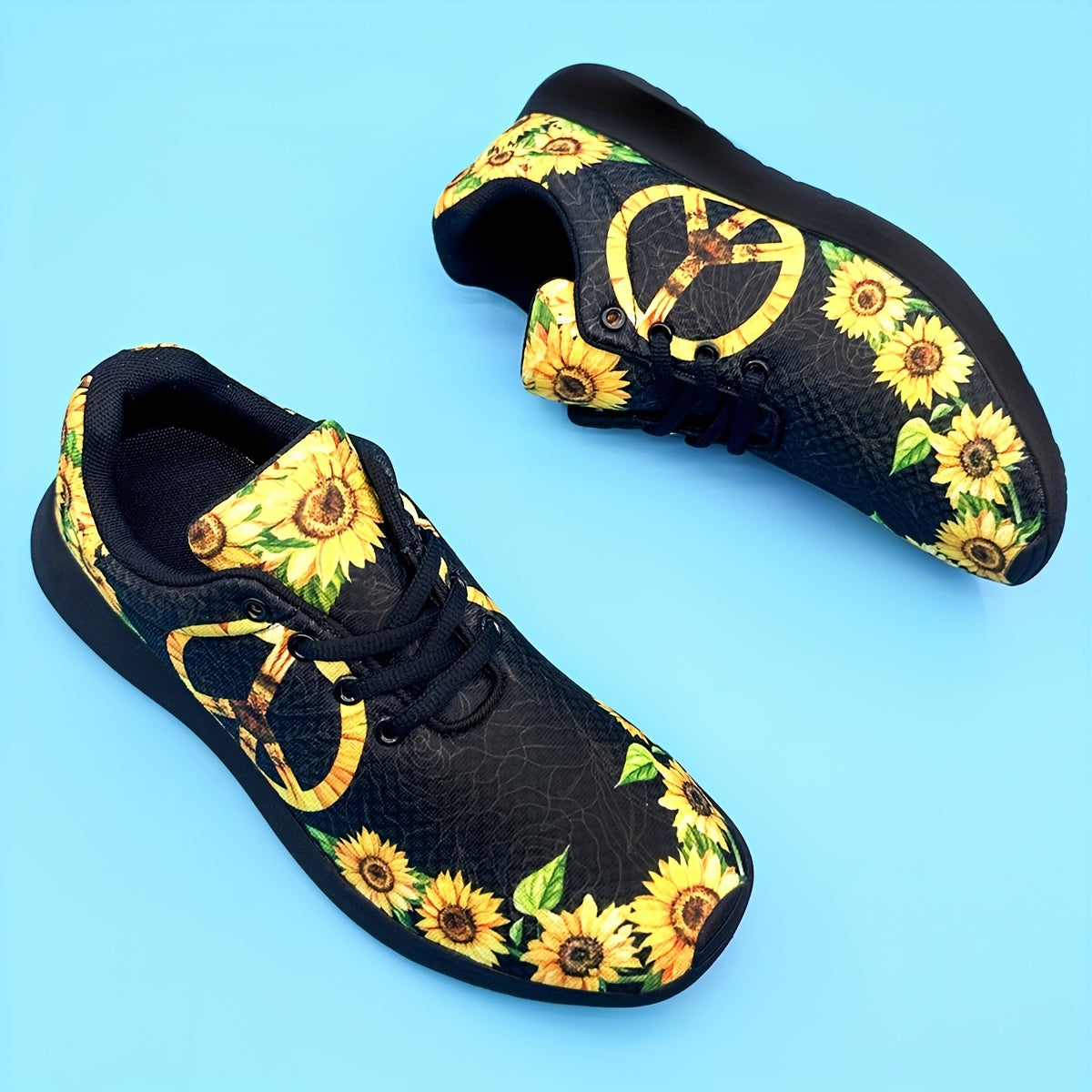 Flower Pattern Lightweight Running Shoes Breathable Non Slip Lace Up Sneakers