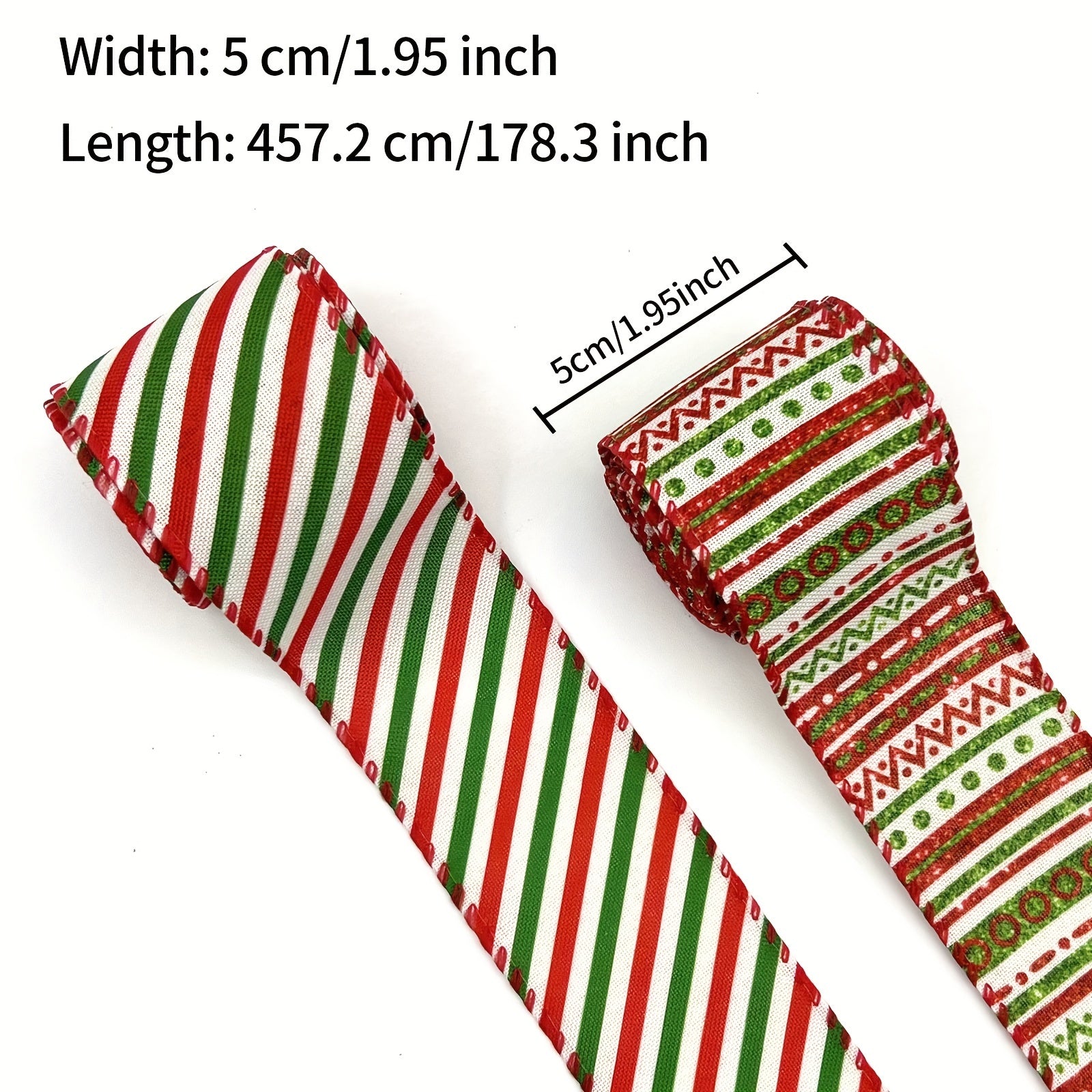 4 57 Meter Christmas Wired Edge Ribbon Red Green Stripe Ribbon Xmas Wrapping