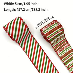4 57 Meter Christmas Wired Edge Ribbon Red Green Stripe Ribbon Xmas Wrapping