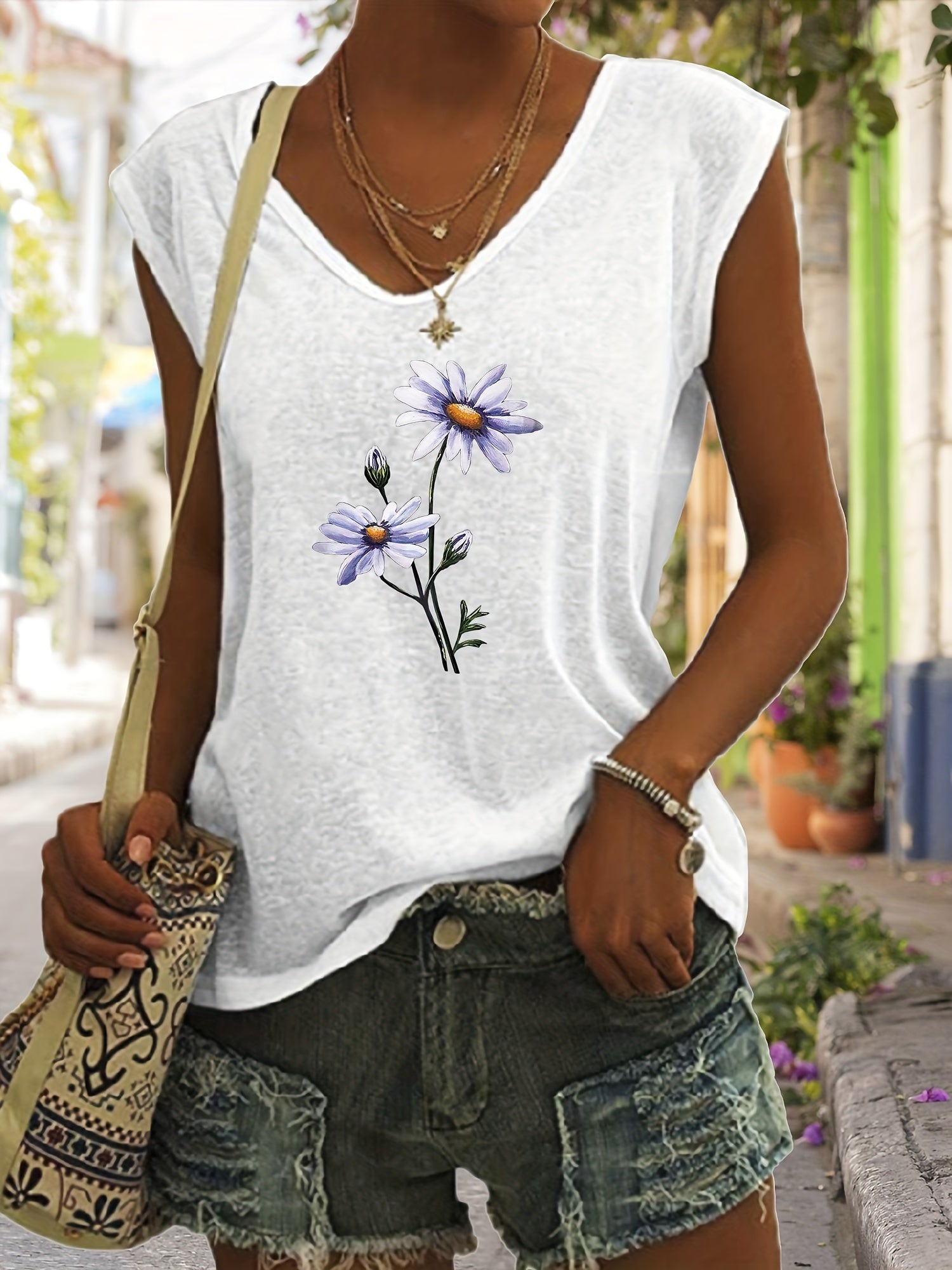 Floral Print Tank Top Sleeveless Casual Top for Summer & Spring