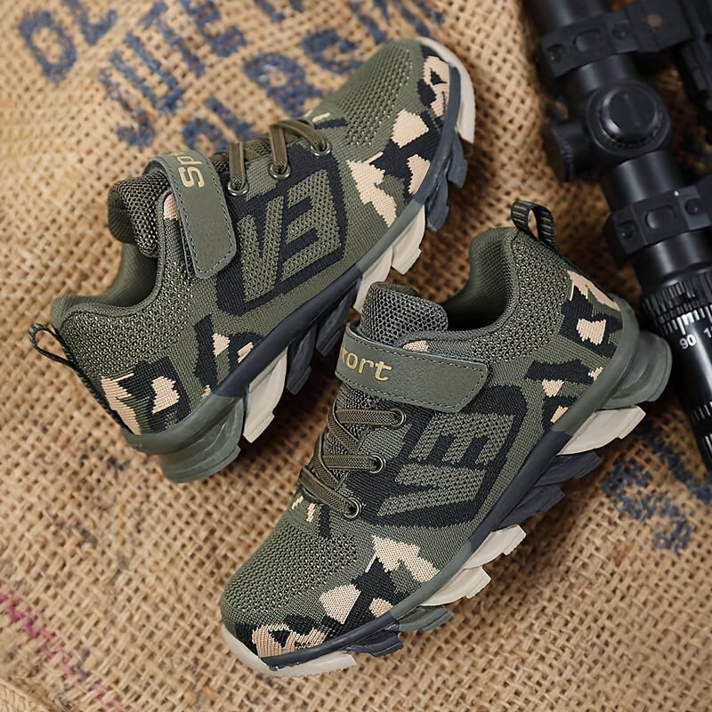 Boy's Camo Mesh Sneakers Non Slip Soft Sole Shoes For Kids Outdoor