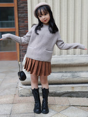 Girls 95 Cotton Ribbed Pullover With Pocket Knitwear