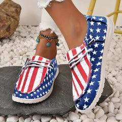 Women's Patriotic Boat Shoes Star Stripe Canvas Lace Sneak