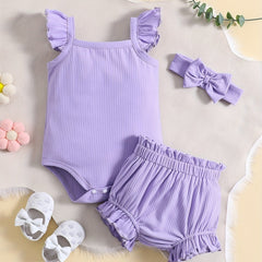 Infant Baby Girl Casual Set Flying Sleeve Romper & Ruffled Shorts Set