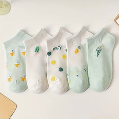 5 Pairs Cartoon Print Low Cut Ankle Socks Women Stockings