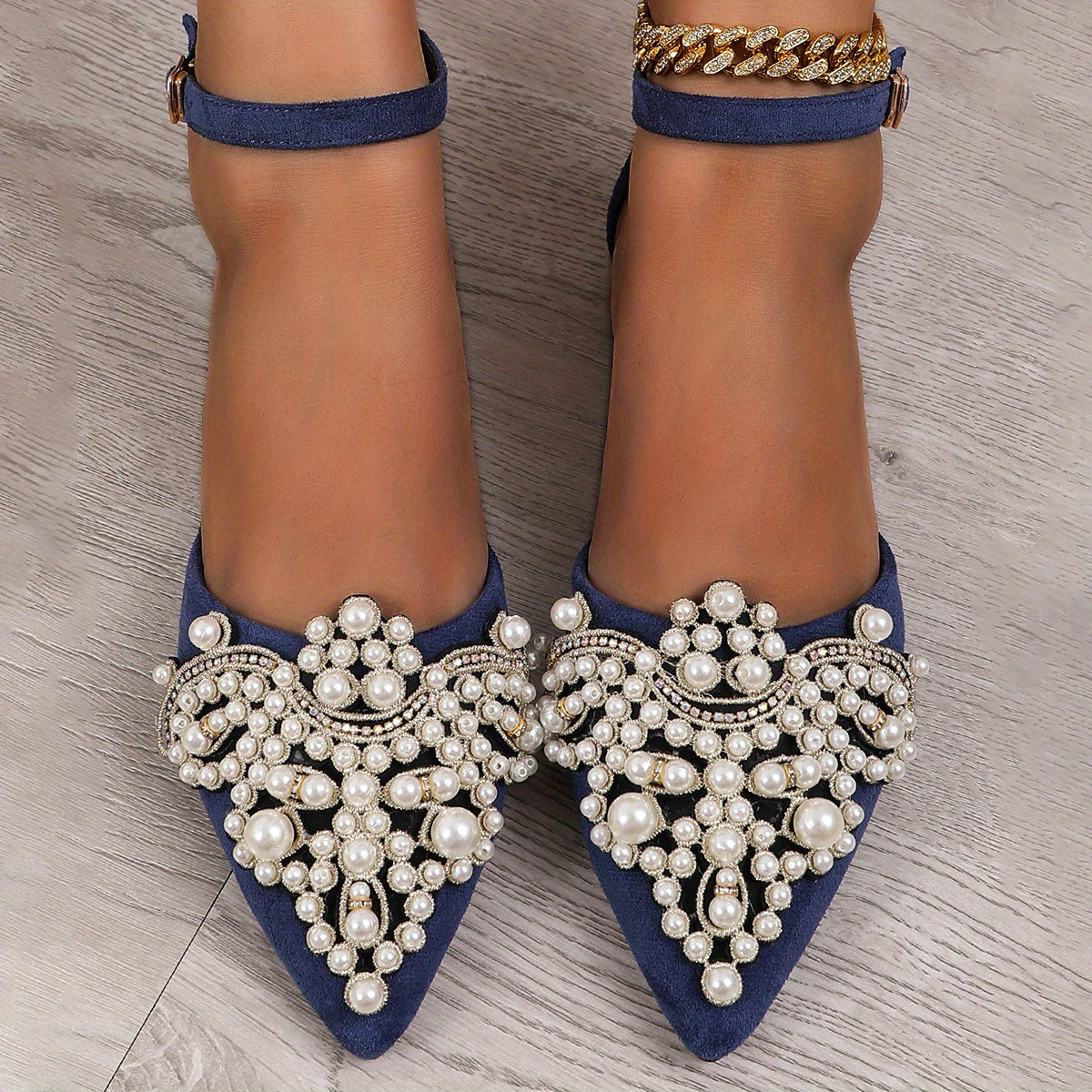Women's Faux Pearl Flat Shoes Pointed Toe Dress Shoes