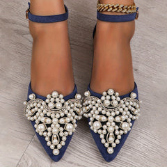 Women's Faux Pearl Flat Shoes Pointed Toe Dress Shoes