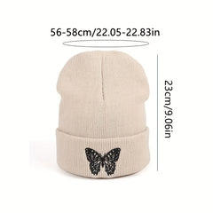 Y2K Butterfly Embroidered Beanie Hat Hip Hop Knit Couple Skull Cap
