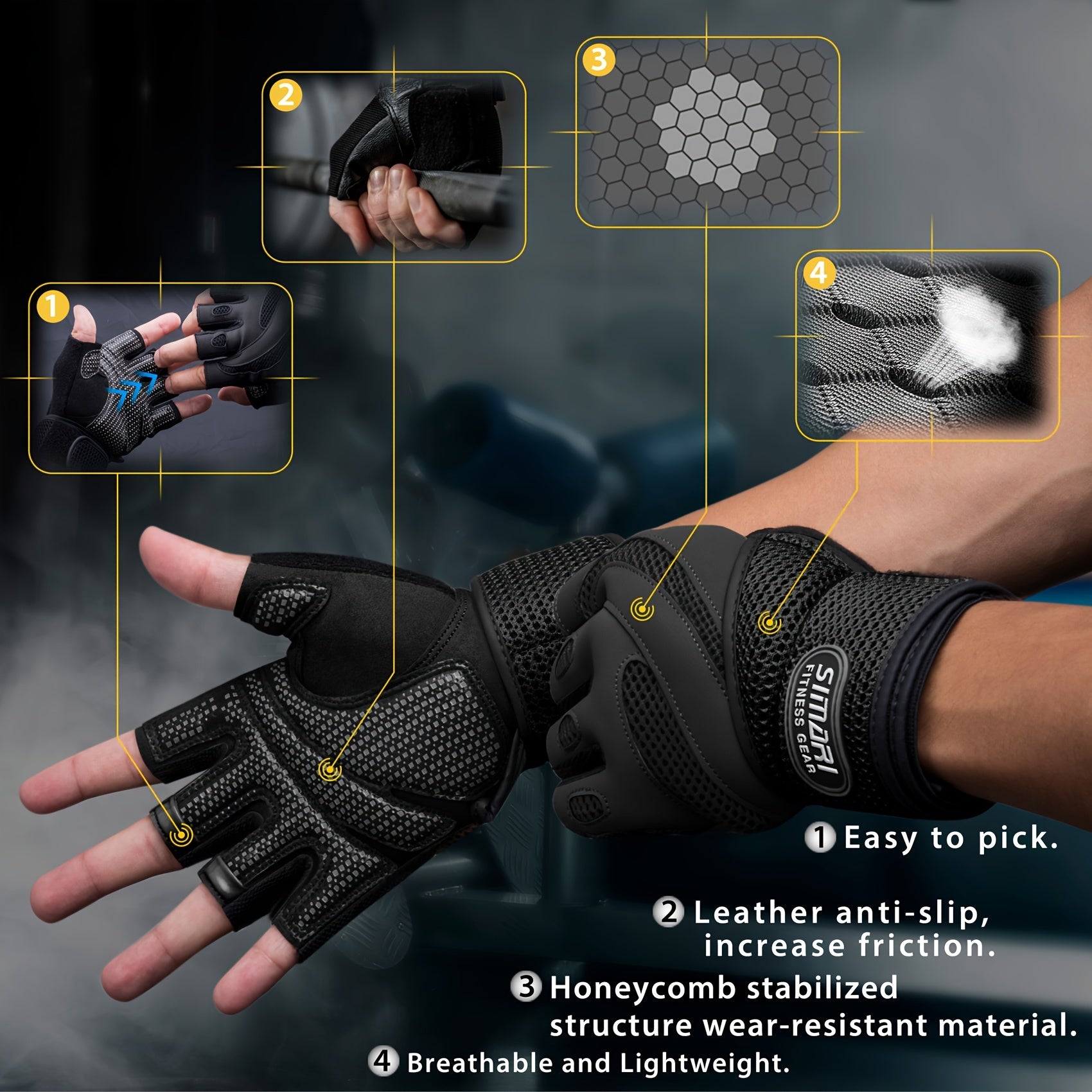 Workout Gloves With Wrist Wrap Non-slip Fitness Gloves for Weightlifting Gym