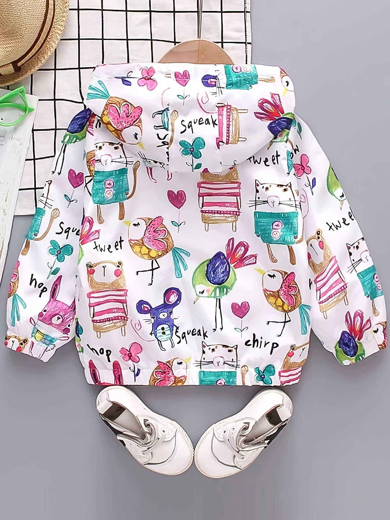 Girls' Mouse Cartoon Hoodie Jacket Zipper Up Casual Windbreaker